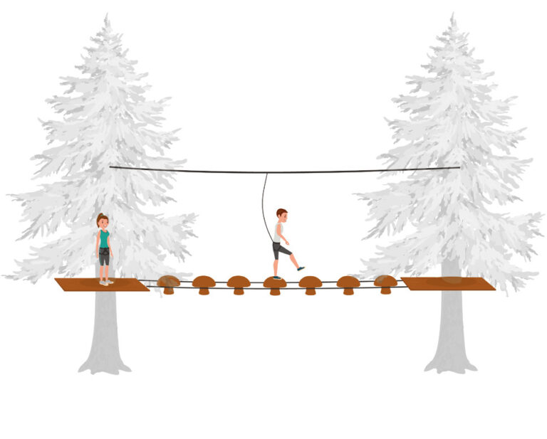 walking-obstacle-wooden-mushrooms-bridge